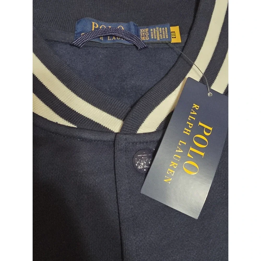 Polo Ralph Lauren Navy Blue Varsity Letterman Jacket Fleece Button Up Men's 3XB